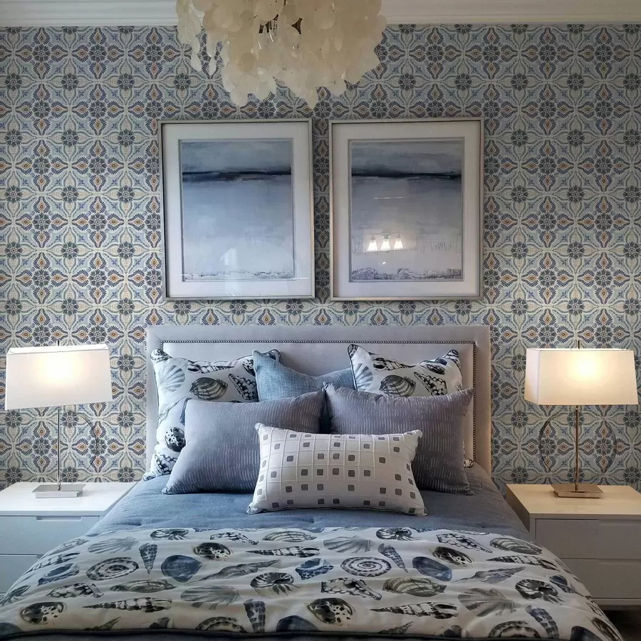 wall murals Плаво-беж украс у стилу плочица осликан акварелом a01085