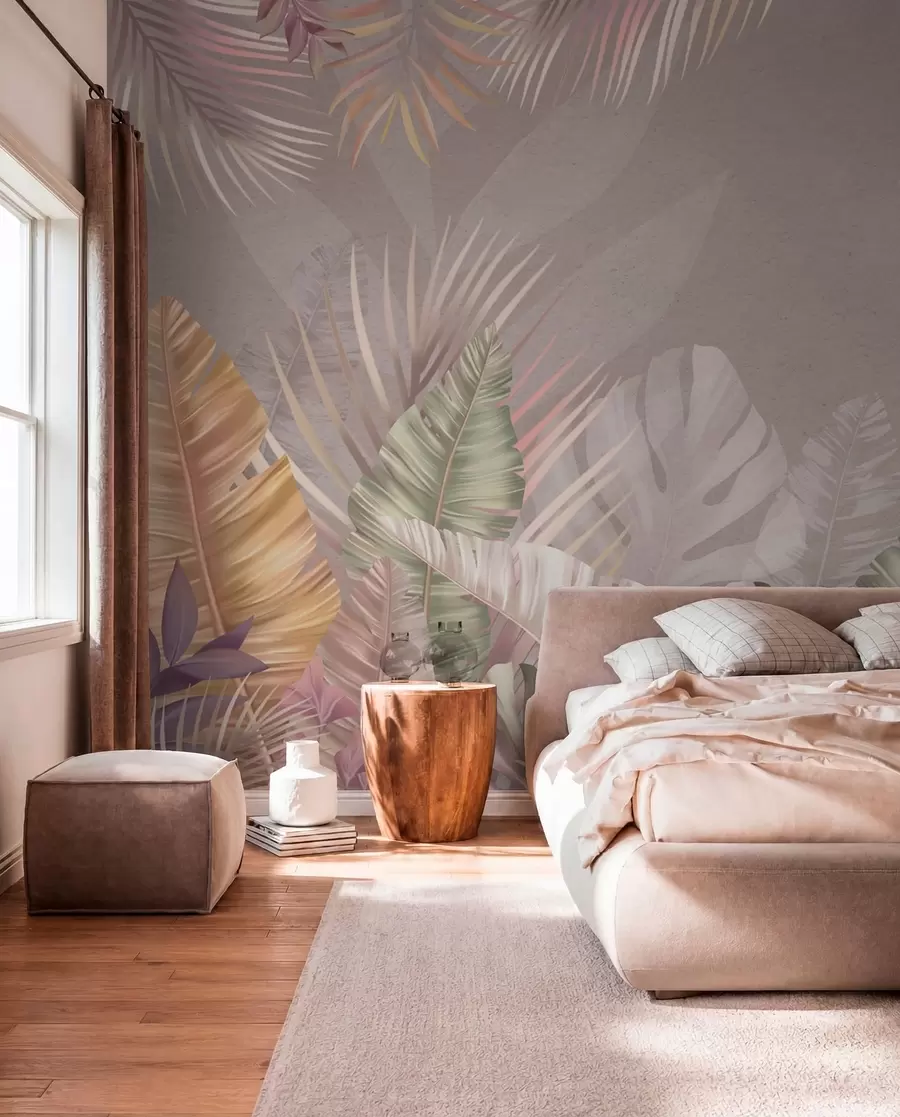 wall murals Тропско лишће у меким пастелним нијансама w01684