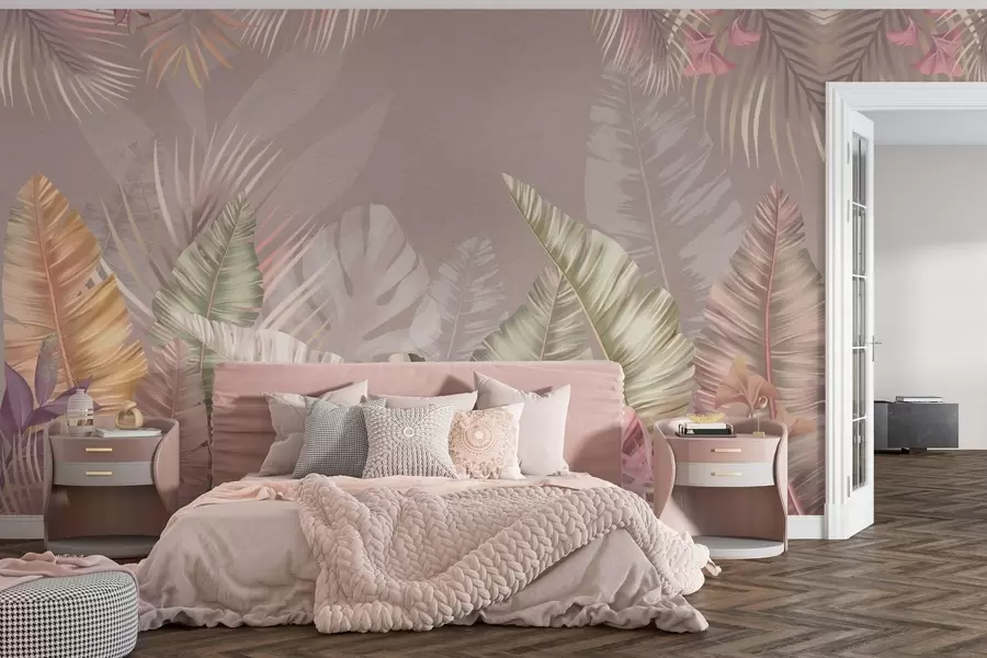 wall murals Тропско лишће у меким пастелним нијансама w01684