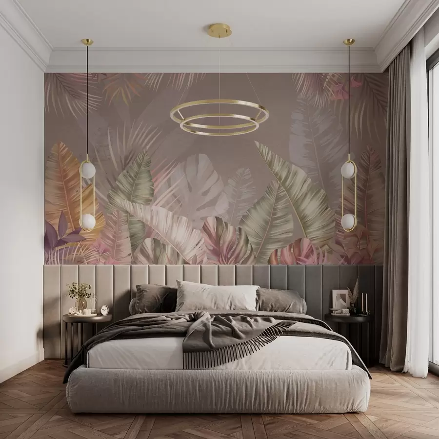 wall murals Тропско лишће у меким пастелним нијансама w01684