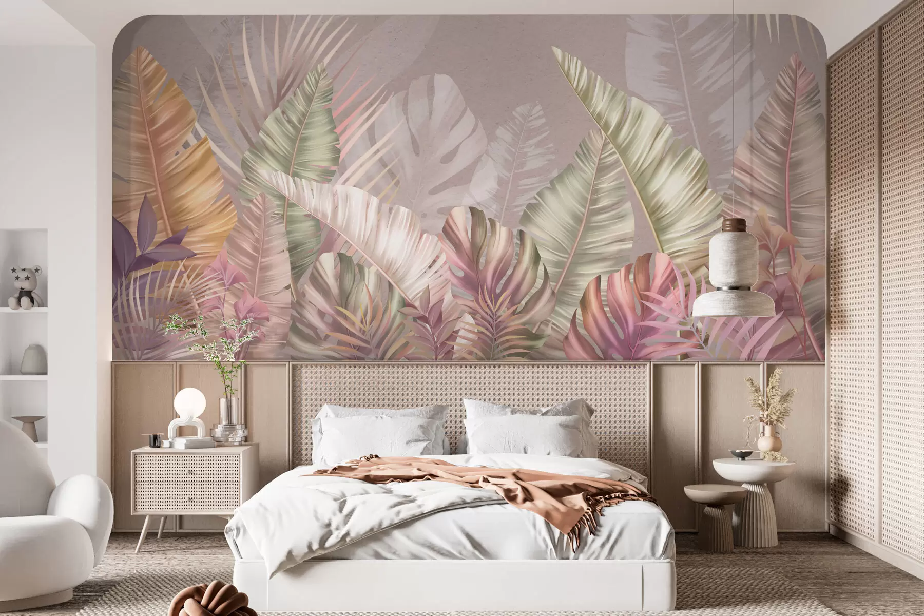 wall murals Тропско лишће у меким пастелним нијансама w01684