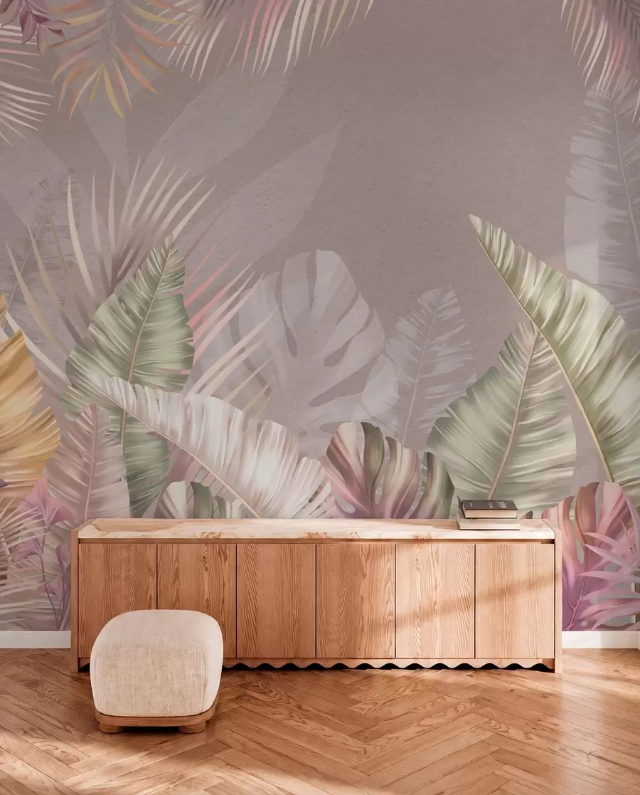 wall murals Тропско лишће у меким пастелним нијансама w01684