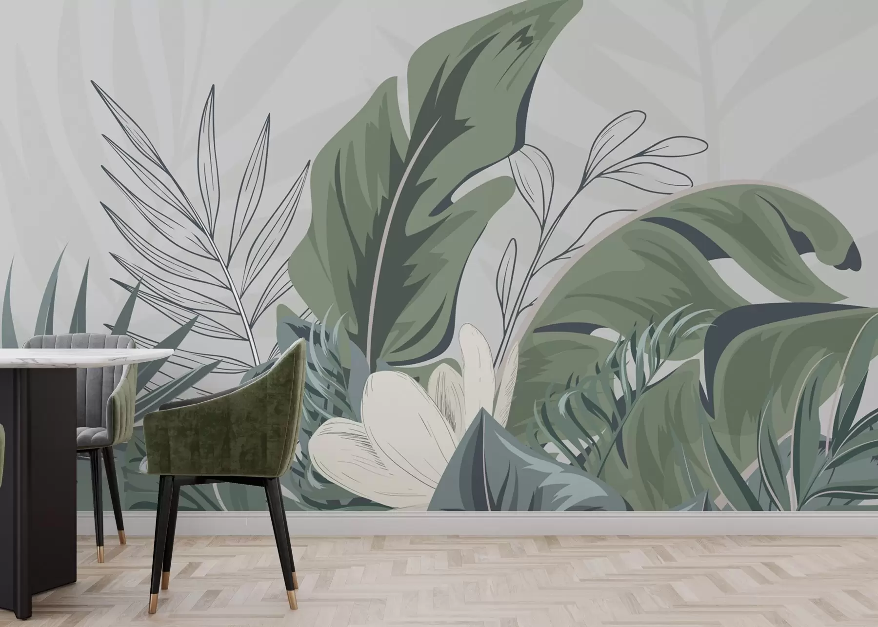 wall murals Бујно зеленило у меким пастелним тоновима w01598