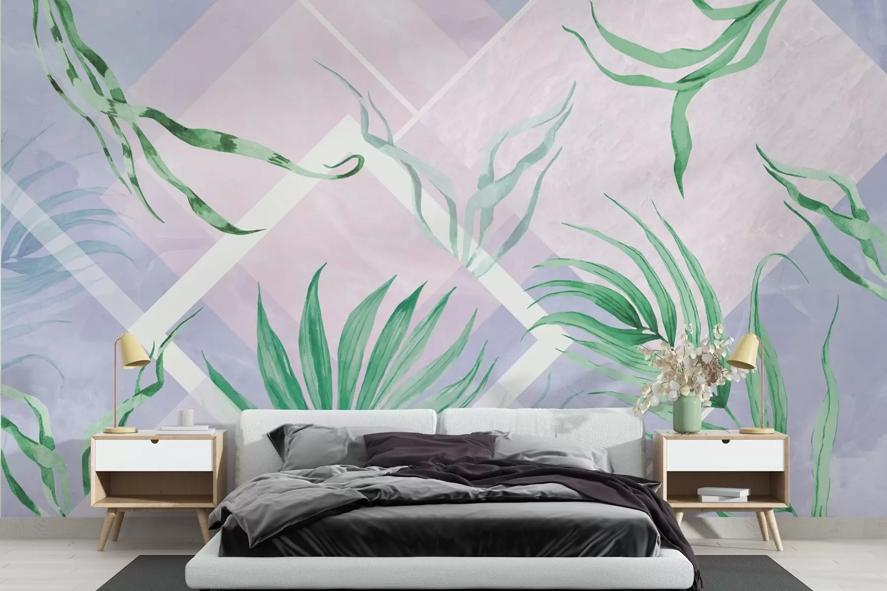 wall murals Бујно зеленило на мекој пастелној позадини w01625