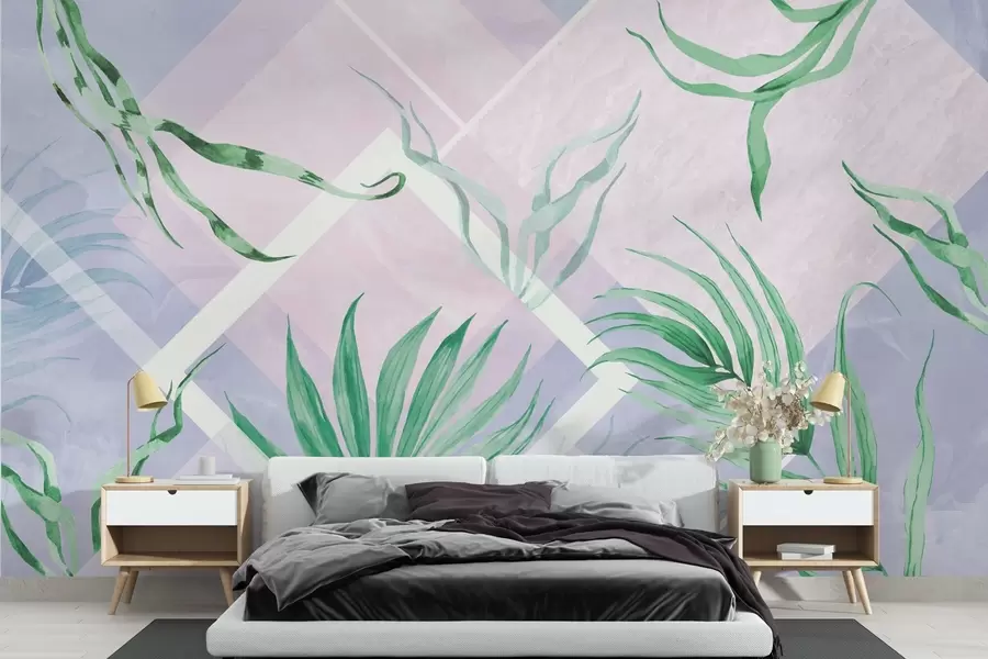 wall murals Бујно зеленило на мекој пастелној позадини w01625