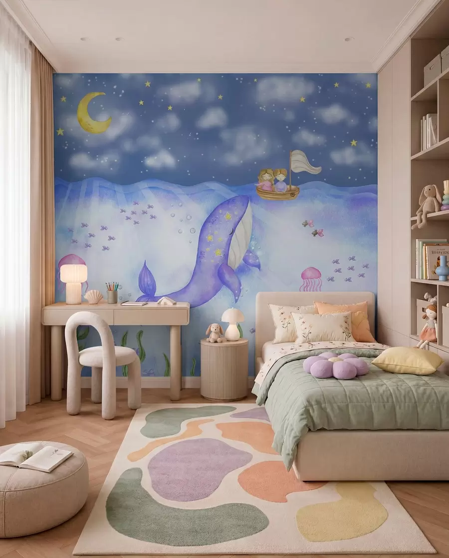 wall murals Кит плива испод звездане ноћи w01965