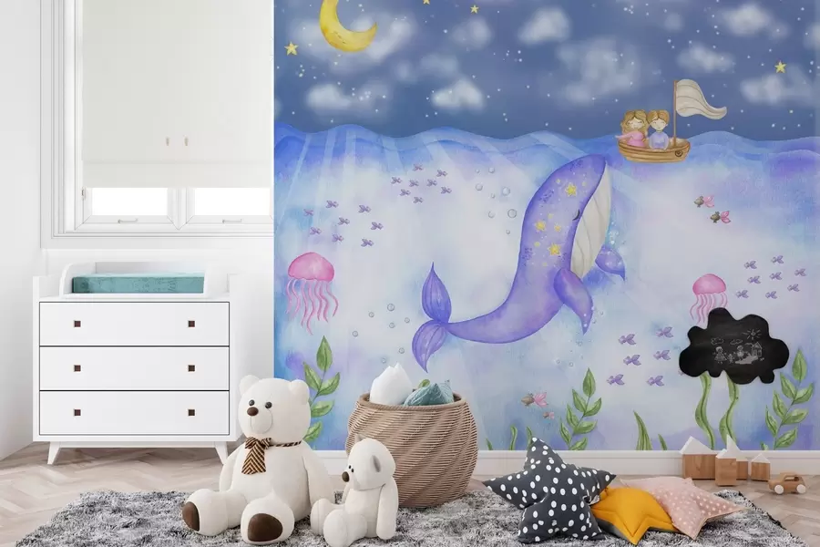 wall murals Кит плива испод звездане ноћи w01965