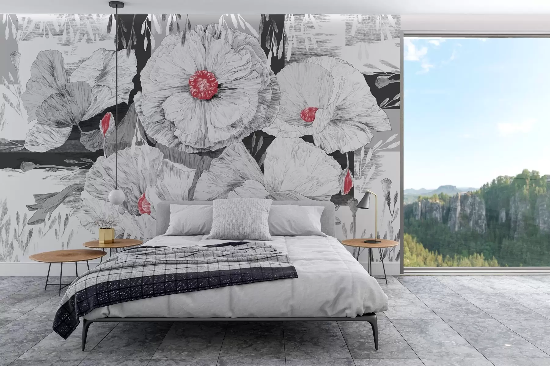 wall murals Монохроматско цвеће у мекој елеганцији w02477