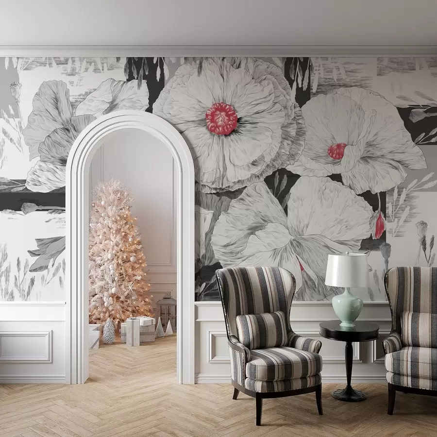 wall murals Монохроматско цвеће у мекој елеганцији w02477