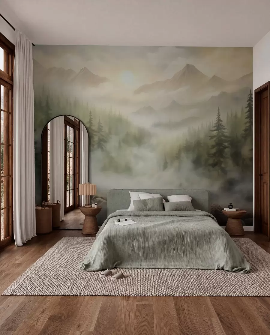 wall murals Шума у магли на позадини планина w04730