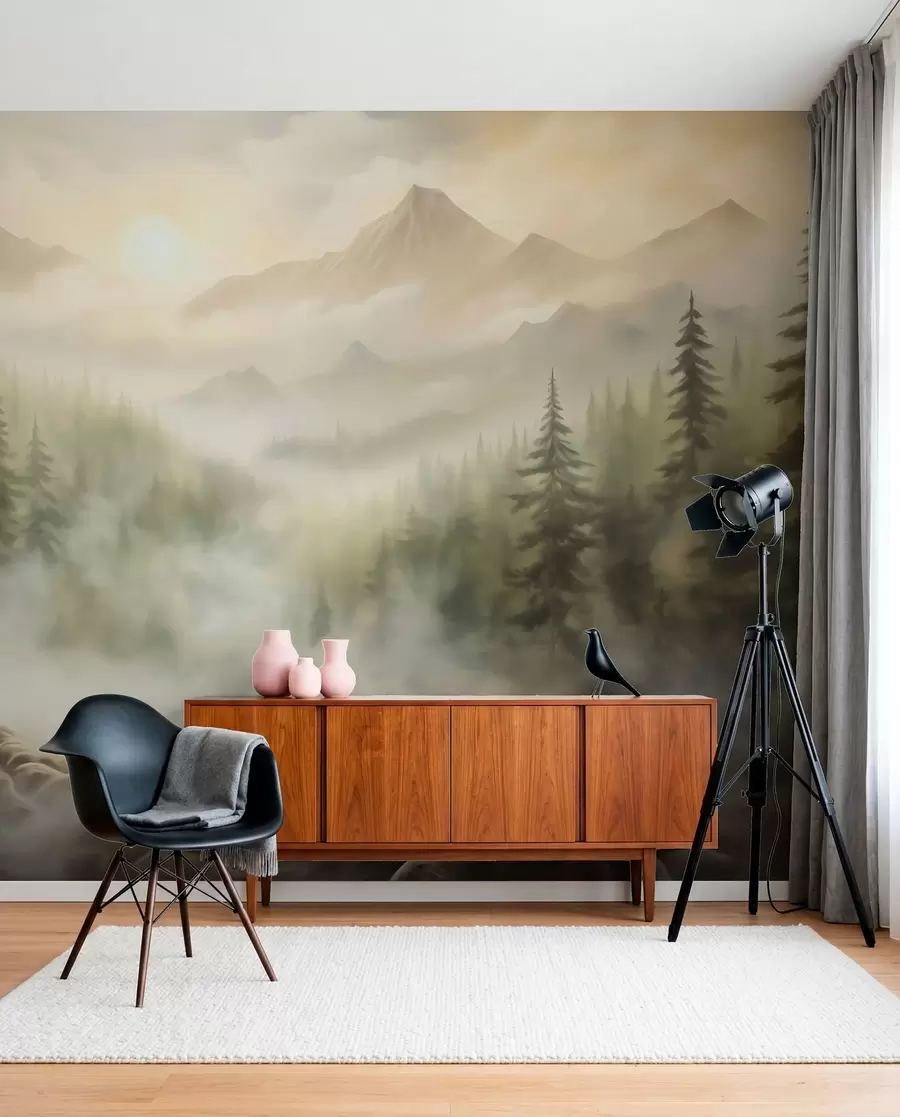 wall murals Шума у магли на позадини планина w04730