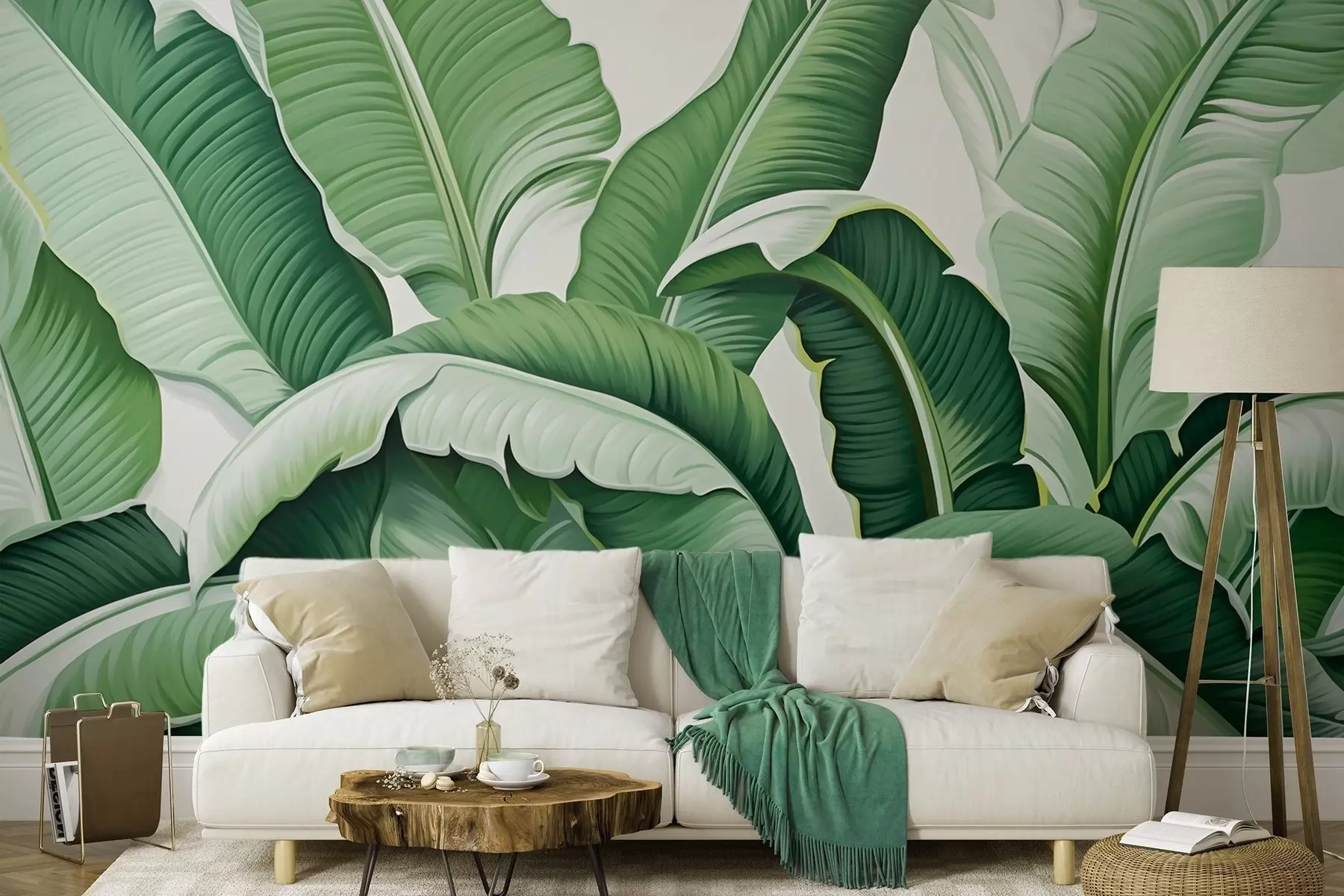 wall murals Зелени тропски листови банане са 3Д ефектом w09559