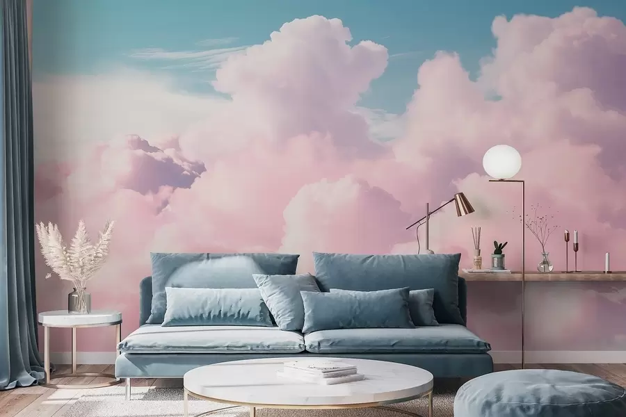 wall murals Меки, прозрачни ружичасти облаци на плавом небу w09569