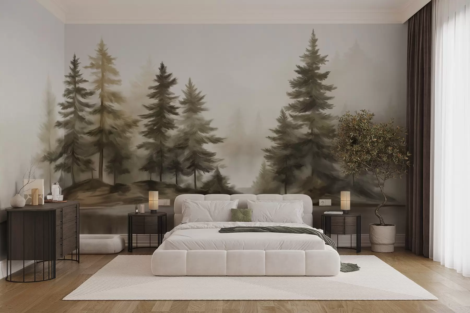 wall murals Текстурирана магловита шума са високим боровима, имитација сликања w09610