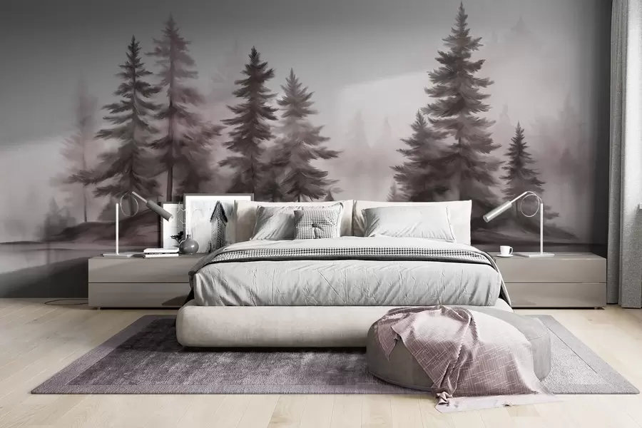 wall murals Текстурирана магловита шума са високим боровима, имитација сликања w09610v1