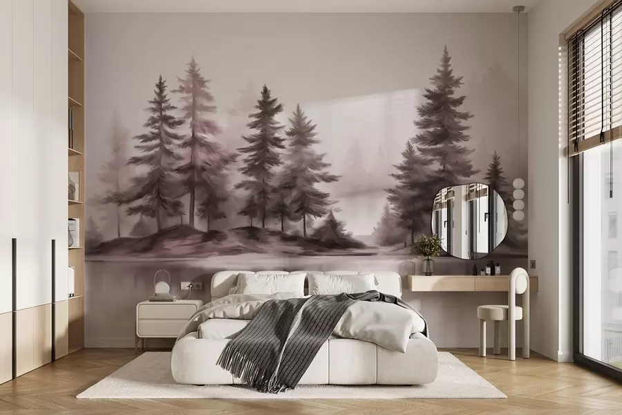 wall murals Текстурирана магловита шума са високим боровима, имитација сликања w09610v1