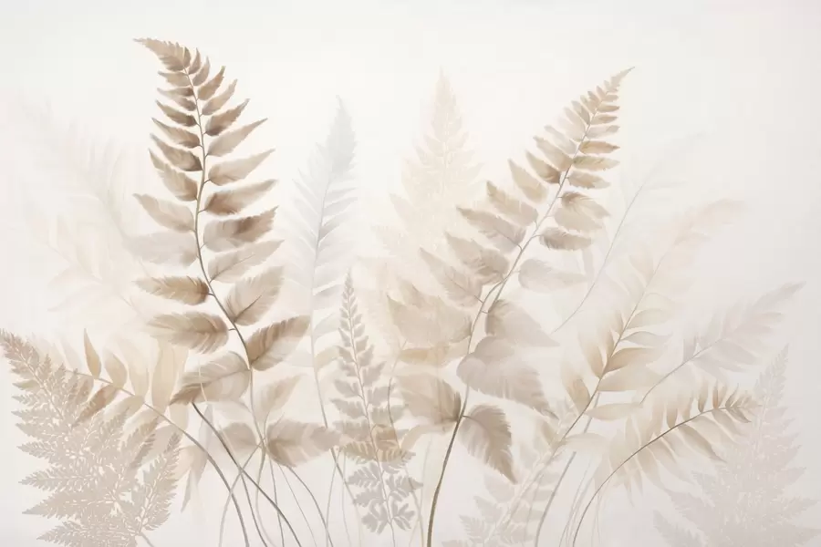 wall murals Текстурирани сушени листови папрати у различитим нијансама смеђе, са меком, светлом позадином у стилу акварела w09615
