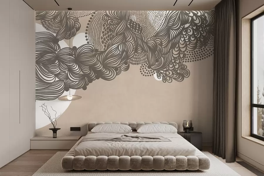 wall murals Апстрактни текстурирани дизајн на беж позадини, са замршеним линијским радом и тачкастим текстурама w09621