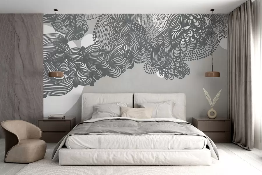 wall murals Апстрактни текстурирани дизајн на сивој позадини, са замршеним линијским радом и тачкастим текстурама w09621v1