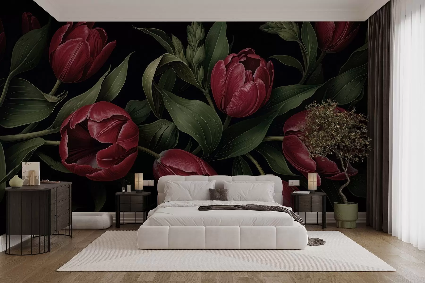 wall murals Црвени тулипани ноћи w05047