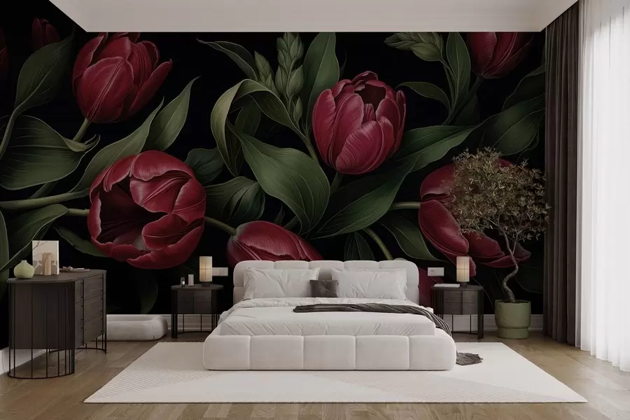 wall murals Црвени тулипани ноћи w05047