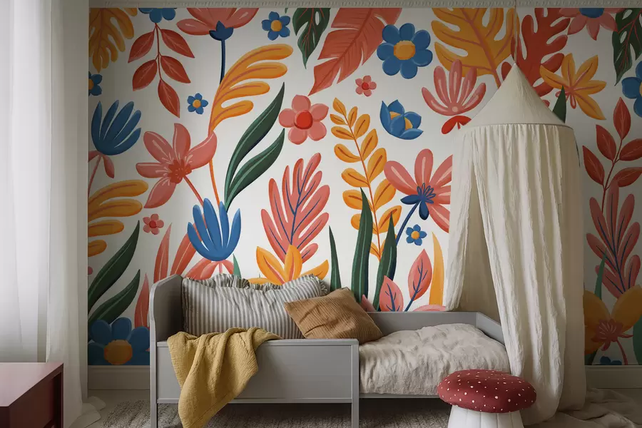 wall murals Светли узорак са цвећем и лишћем w05003