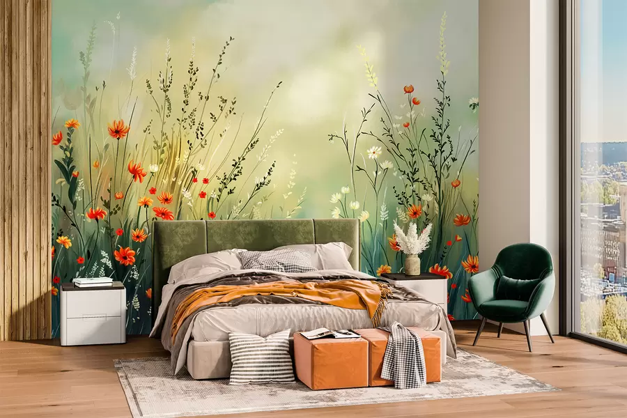 wall murals Ливадско цвеће и траве у меком сликарском стилу w05015