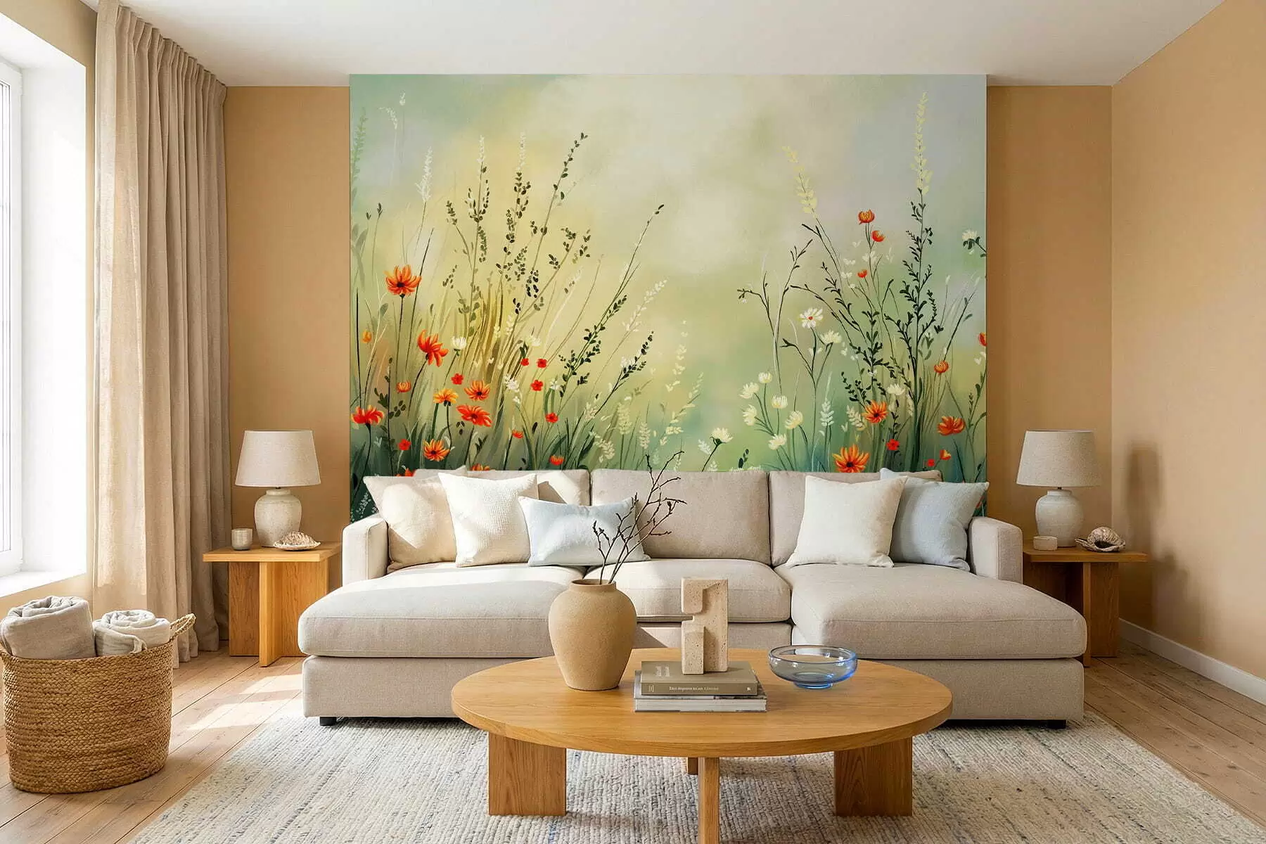 wall murals Ливадско цвеће и траве у меком сликарском стилу w05015