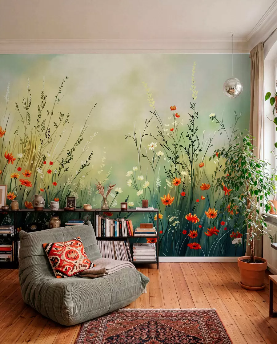 wall murals Ливадско цвеће и траве у меком сликарском стилу w05015