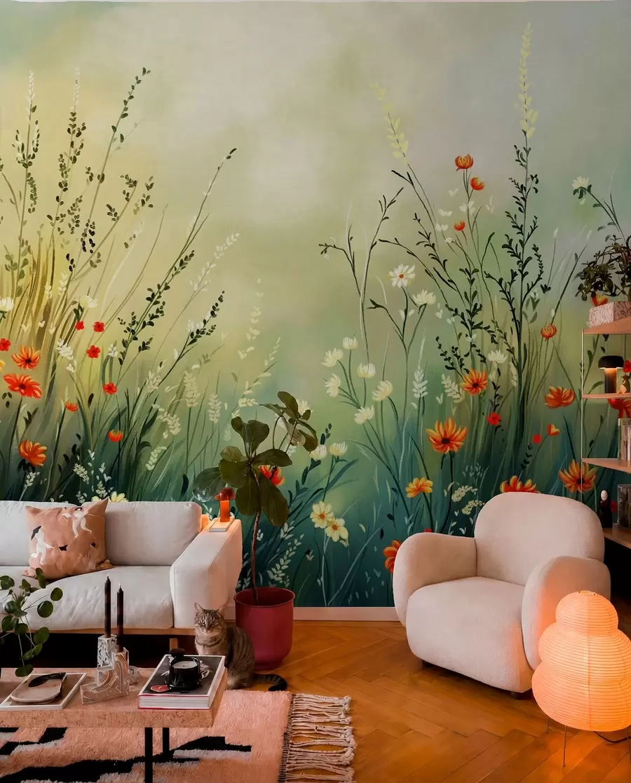 wall murals Ливадско цвеће и траве у меком сликарском стилу w05015