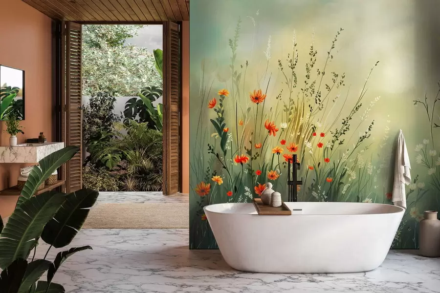 wall murals Ливадско цвеће и траве у меком сликарском стилу w05015