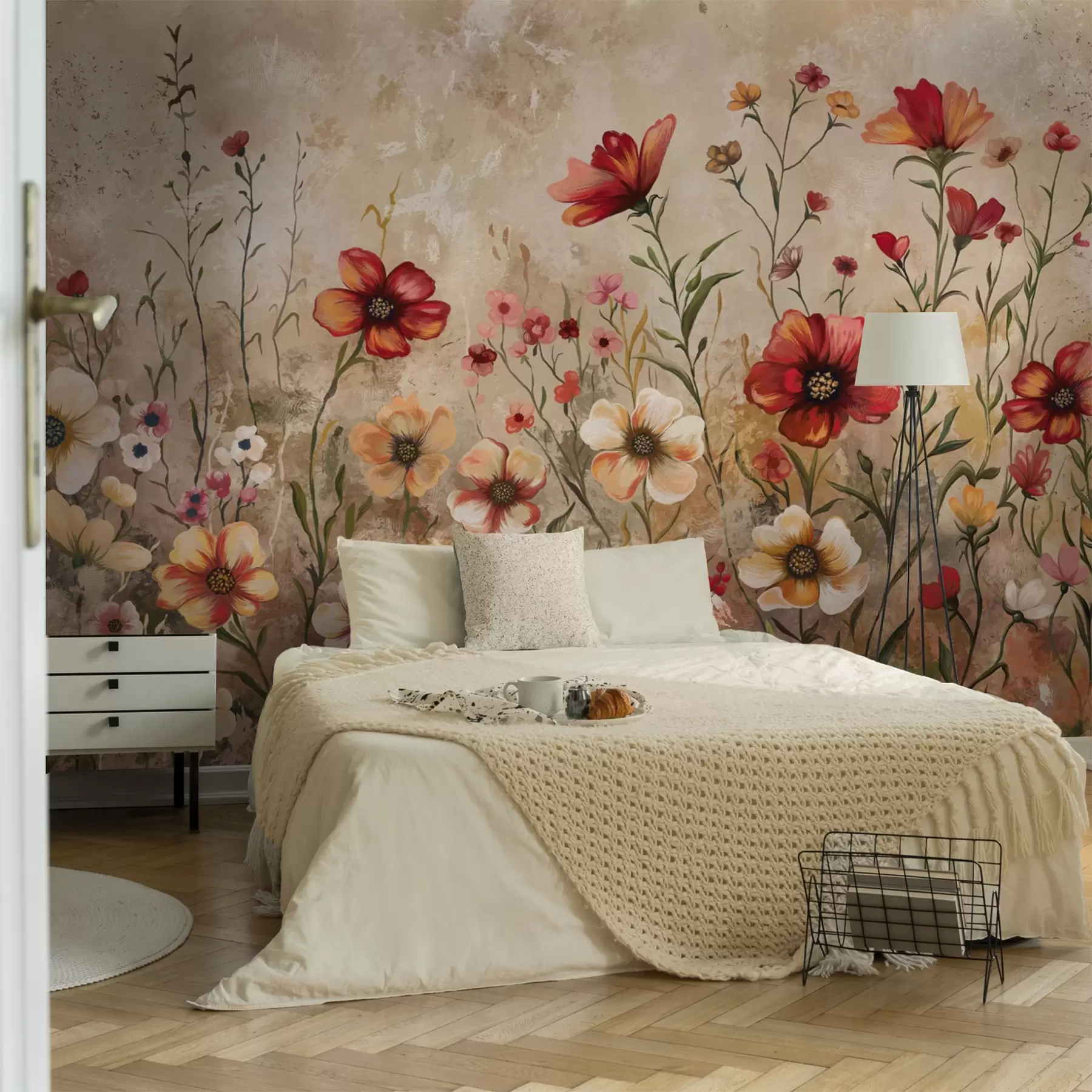 wall murals Цветна композиција са текстурираном позадином у топлим тоновима w05016