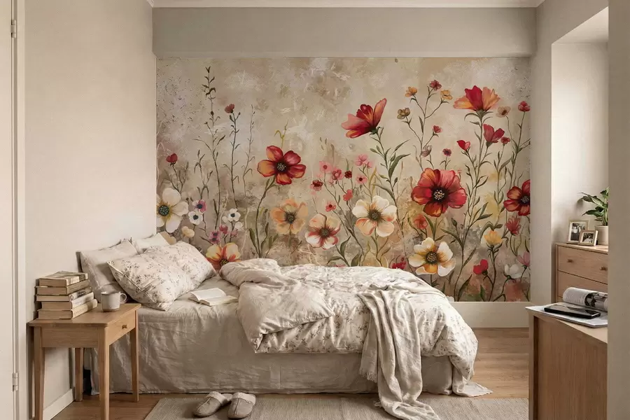 wall murals Цветна композиција са текстурираном позадином у топлим тоновима w05016