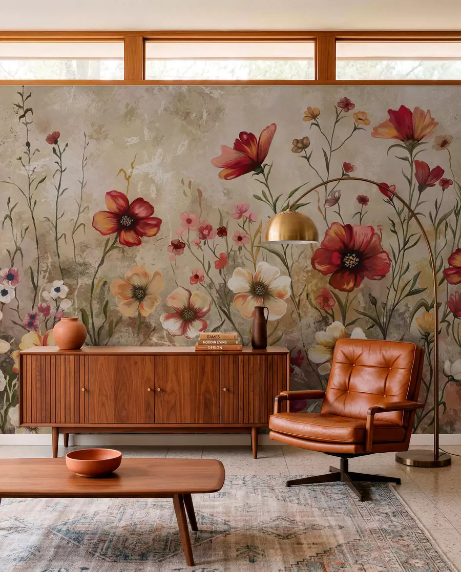 wall murals Цветна композиција са текстурираном позадином у топлим тоновима w05016