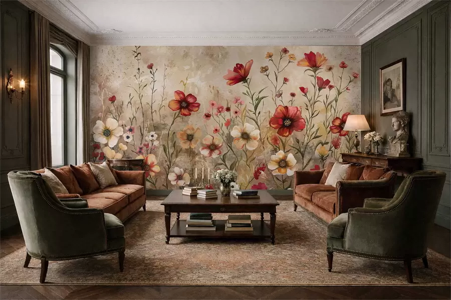 wall murals Цветна композиција са текстурираном позадином у топлим тоновима w05016