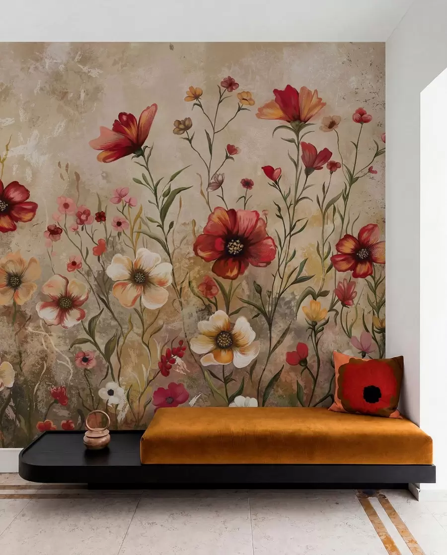 wall murals Цветна композиција са текстурираном позадином у топлим тоновима w05016
