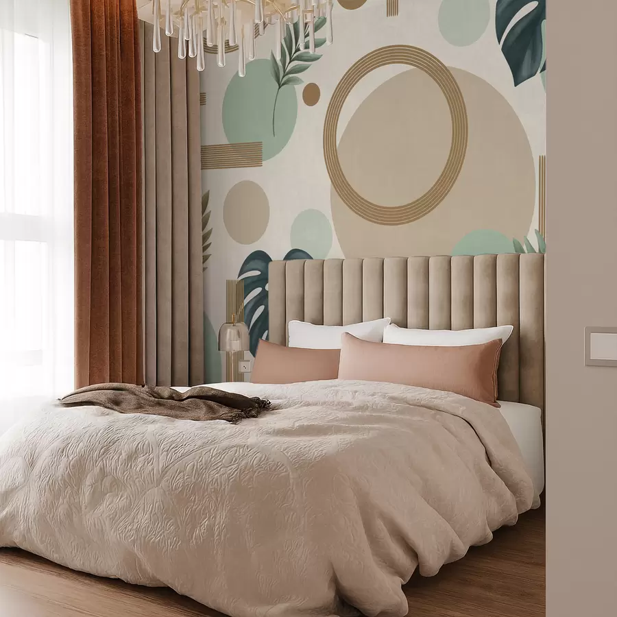 wall murals Геометријски узорак са лишћем у зеленој палети w05018v1