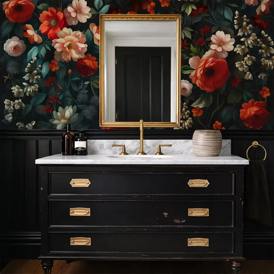 wall murals Тамни цветни узорак са бујним баштенским цвећем w05087