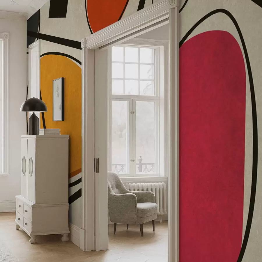 wall murals Апстрактни облици и линије са смелим пољима боја w05017