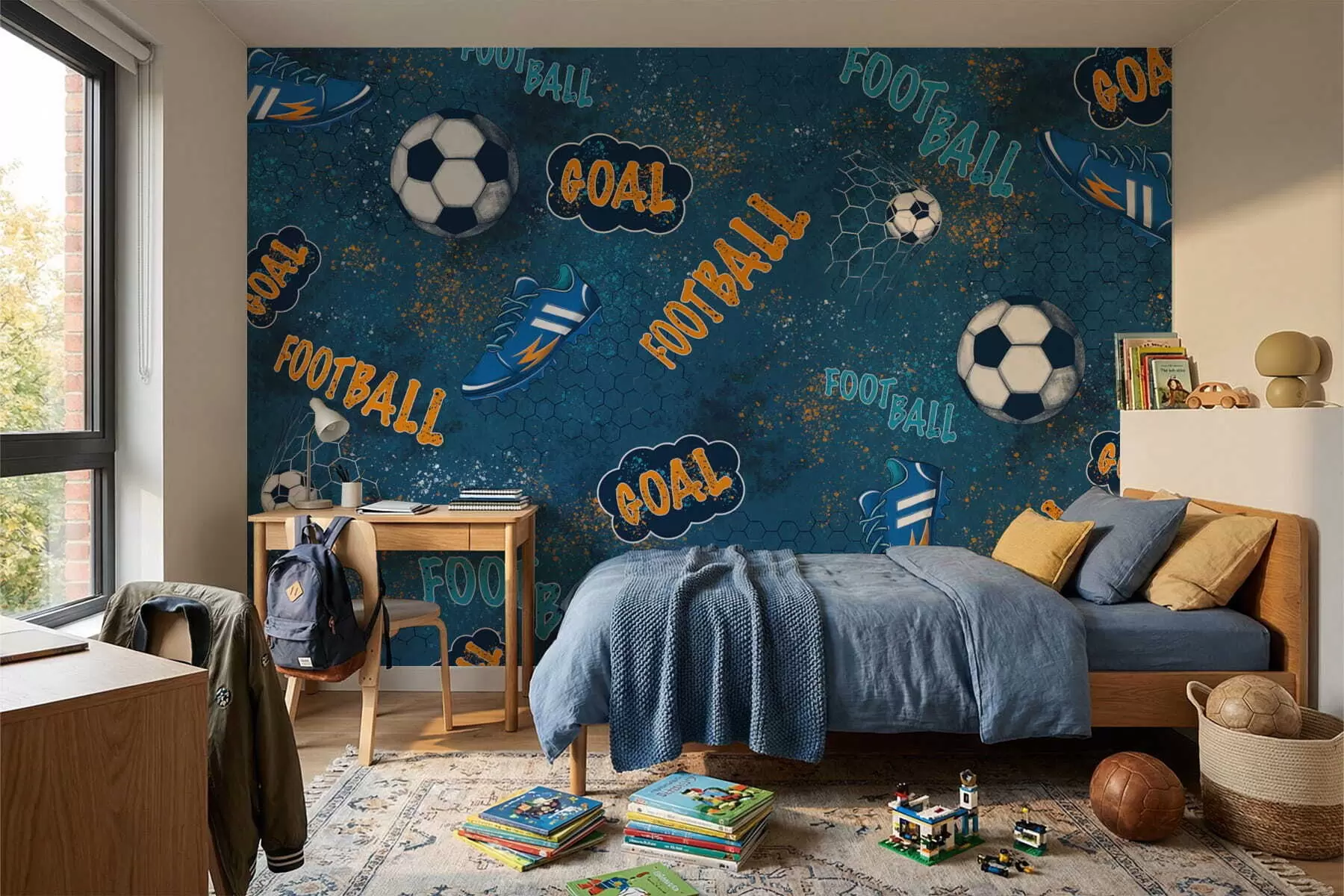 wall murals Дечји шаблон са лоптама, ципелама и спортским речима w05037