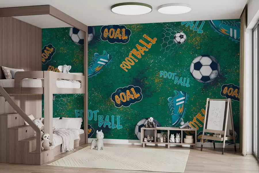 wall murals Дечји фудбалски узорак у зеленим тоновима w05037v1