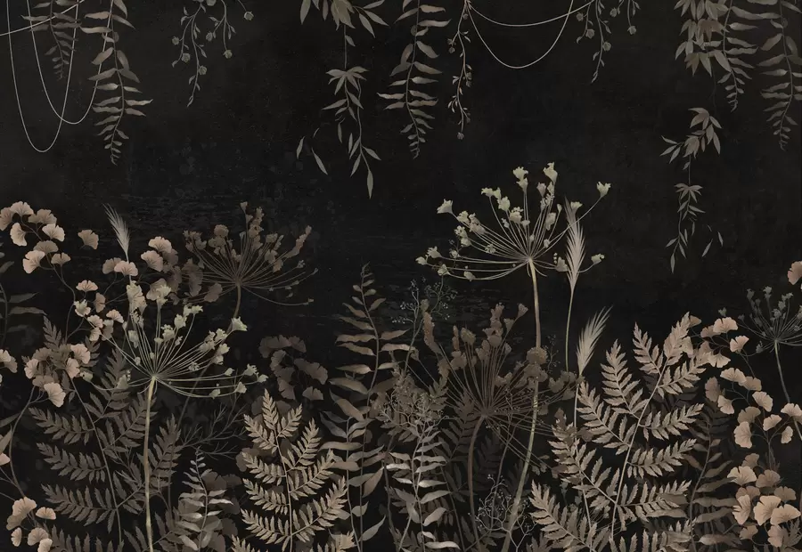 wall murals Тамни ботанички узорак са цвећем и лишћем w05092