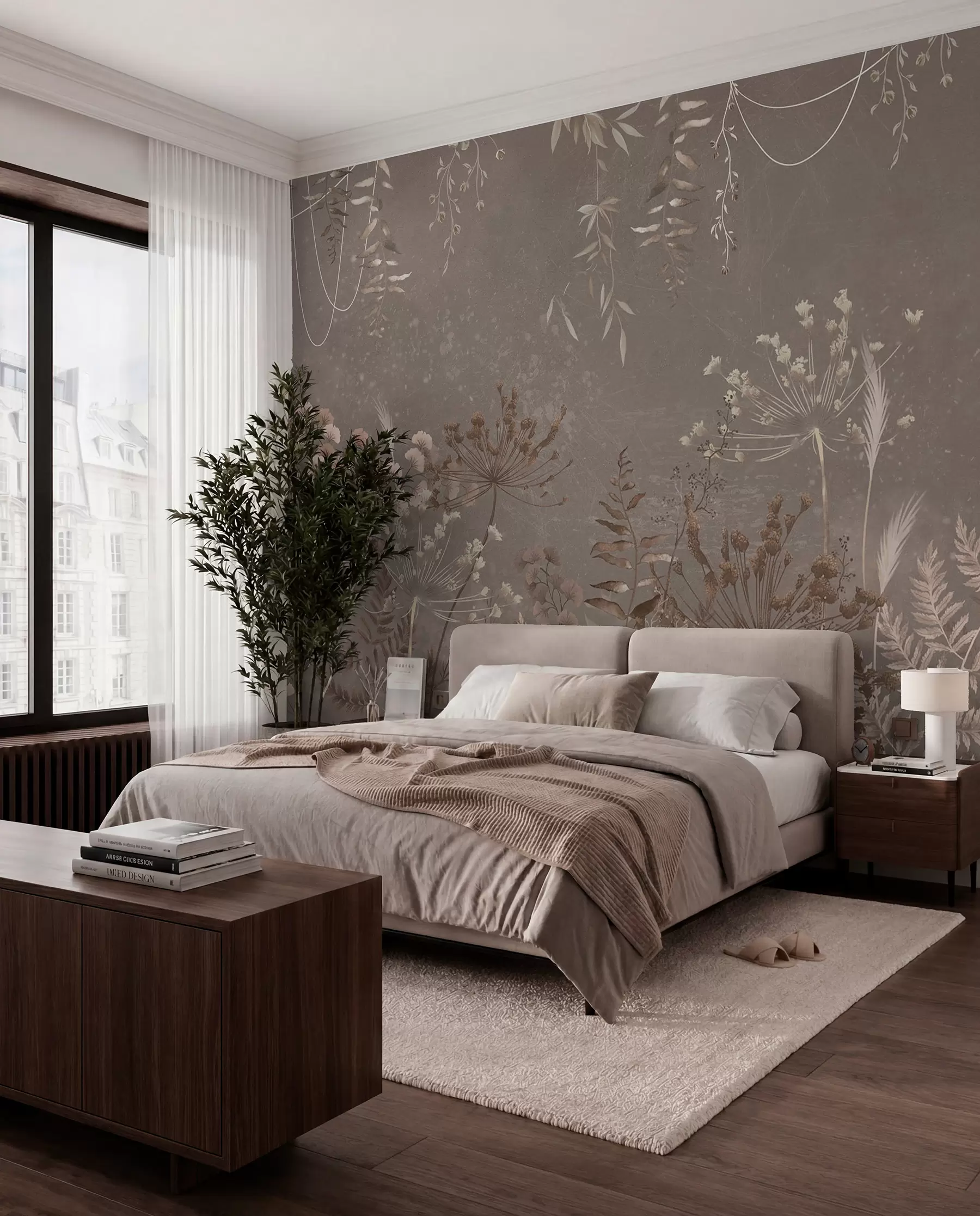 wall murals Светли ботанички узорак са цвећем и лишћем w05092v1