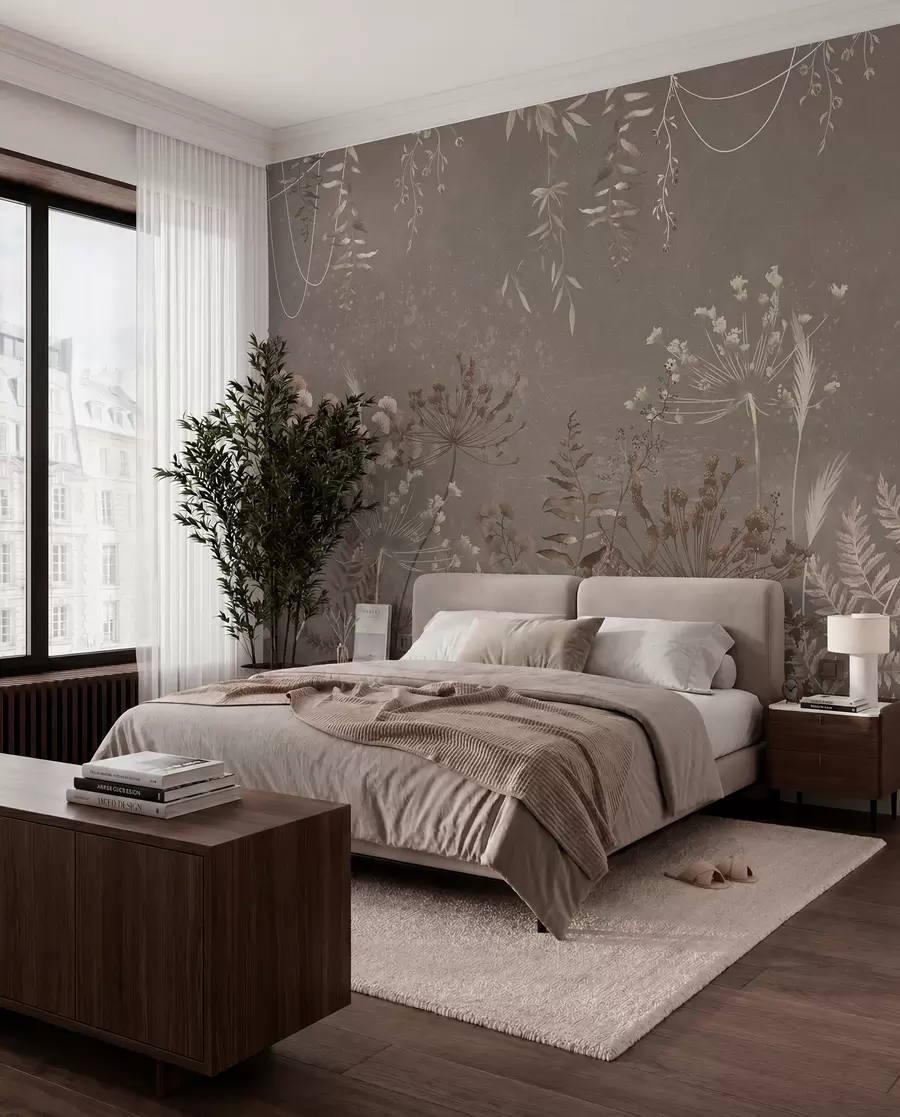 wall murals Светли ботанички узорак са цвећем и лишћем w05092v1