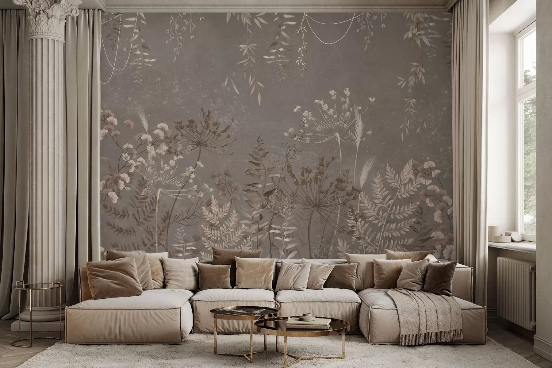 wall murals Светли ботанички узорак са цвећем и лишћем w05092v1