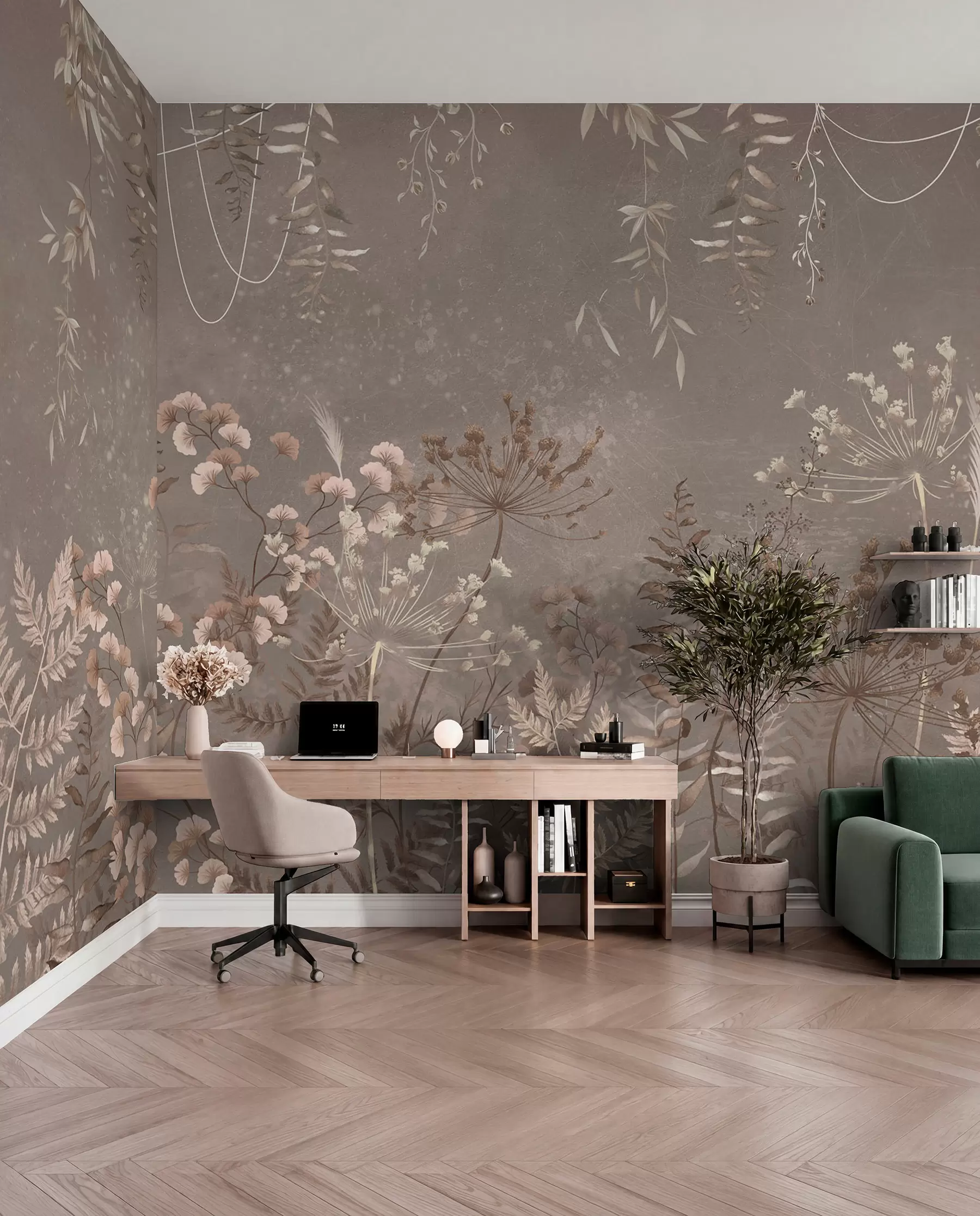 wall murals Светли ботанички узорак са цвећем и лишћем w05092v1