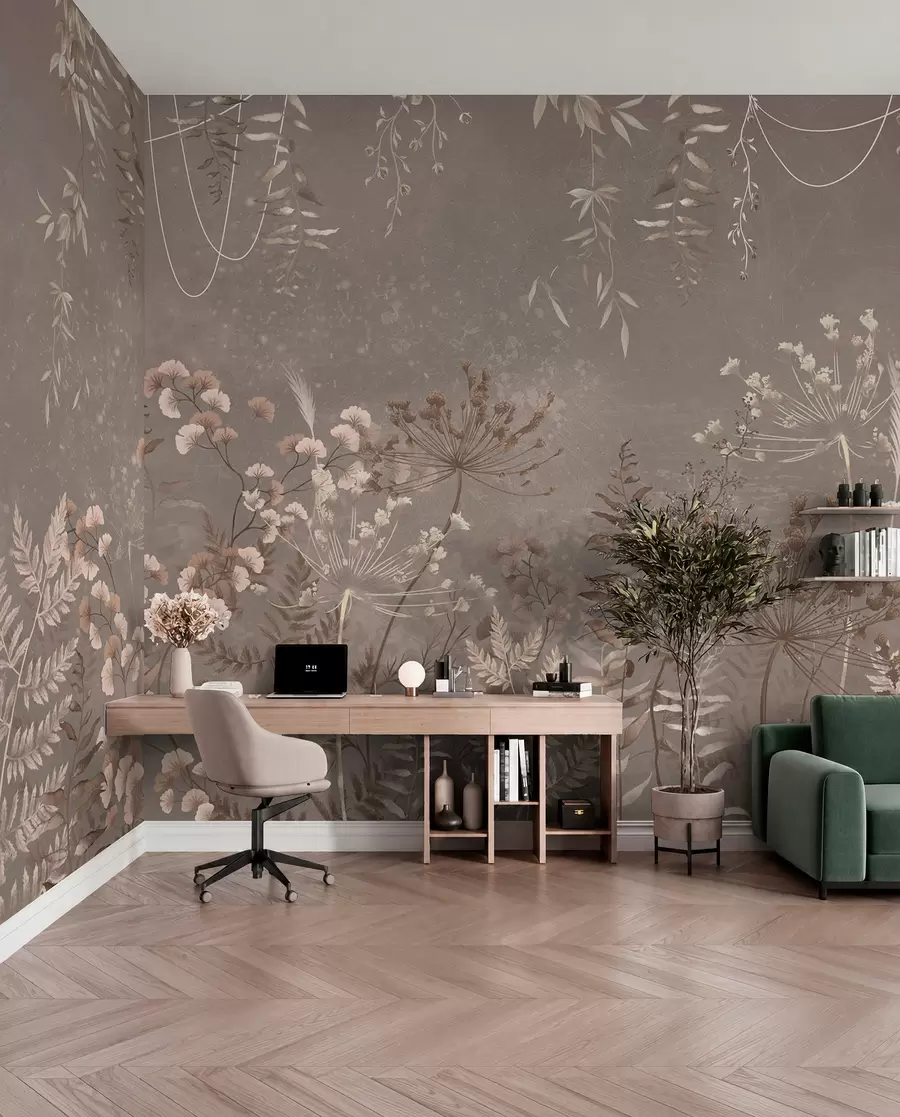 wall murals Светли ботанички узорак са цвећем и лишћем w05092v1