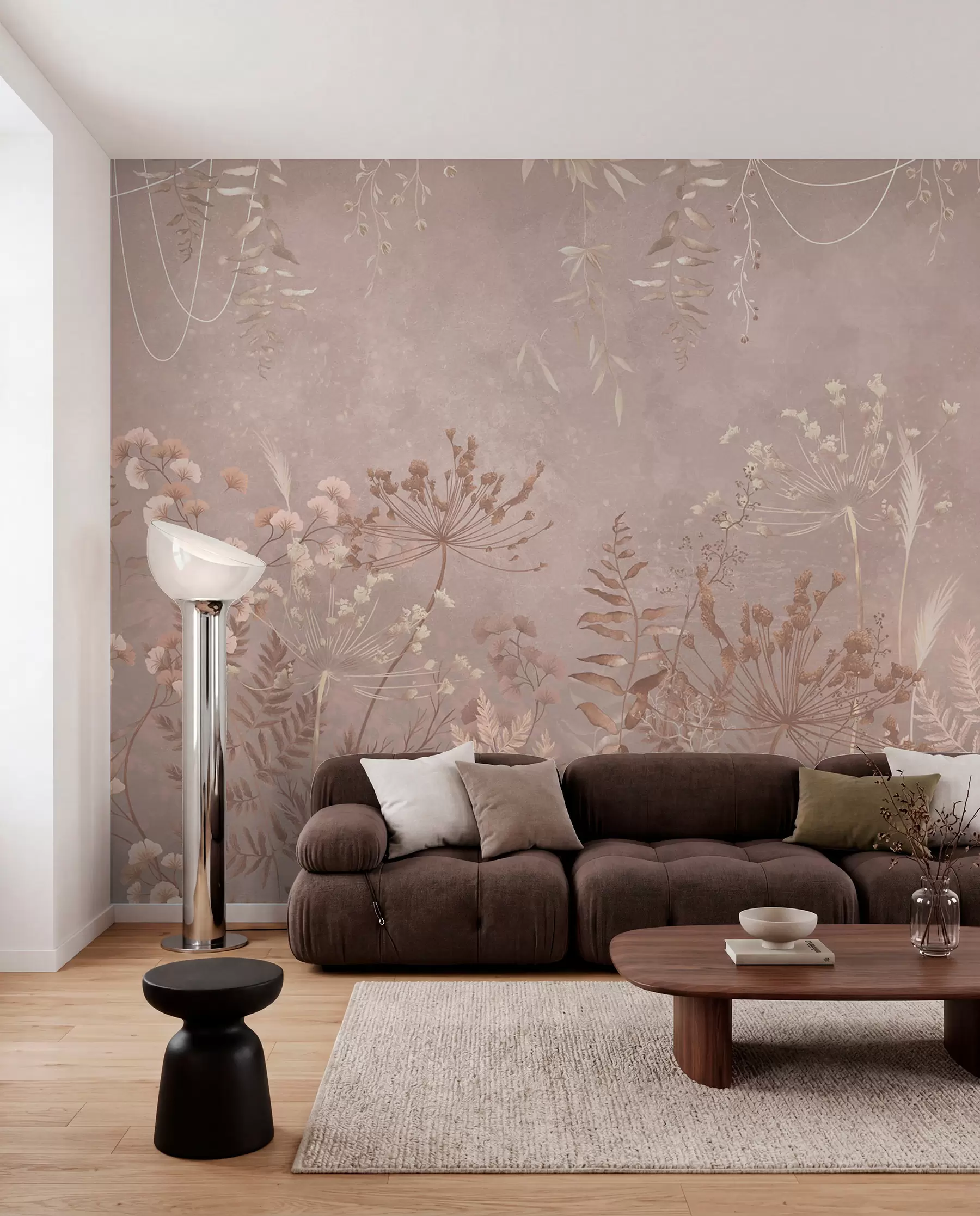 wall murals Меки беж ботанички узорак са дивљим цвећем w05092v2