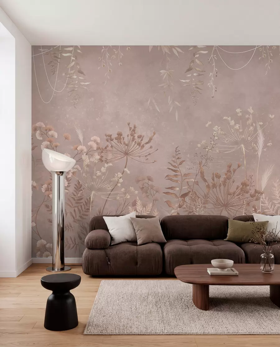 wall murals Меки беж ботанички узорак са дивљим цвећем w05092v2