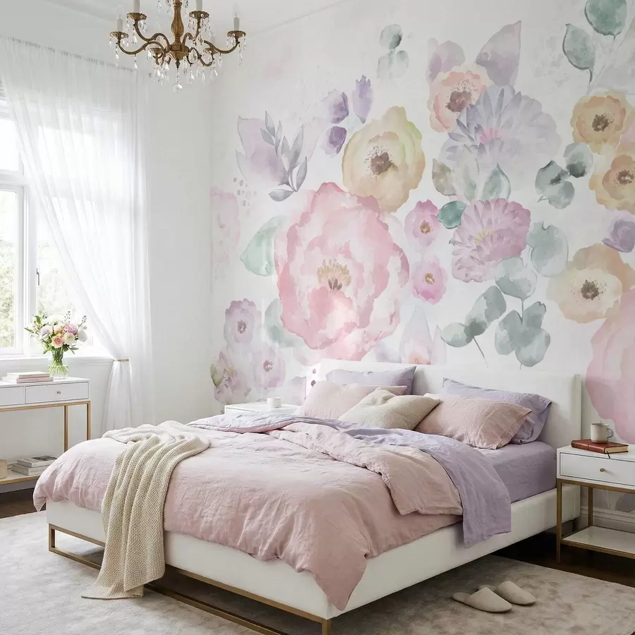 wall murals Мекана акварелна композиција са цвећем и лишћем w05093